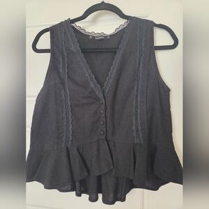 Zara Black Sleeveless Top with Lace Detail